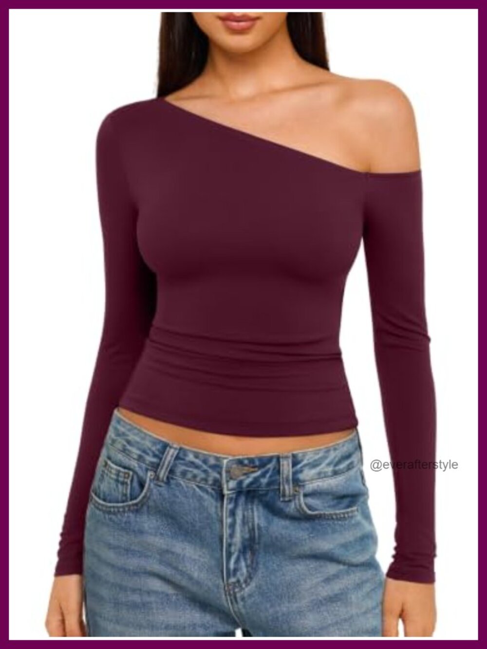 Off Shoulder Long Sleeve Tops Slim Fit Double Lined Casual